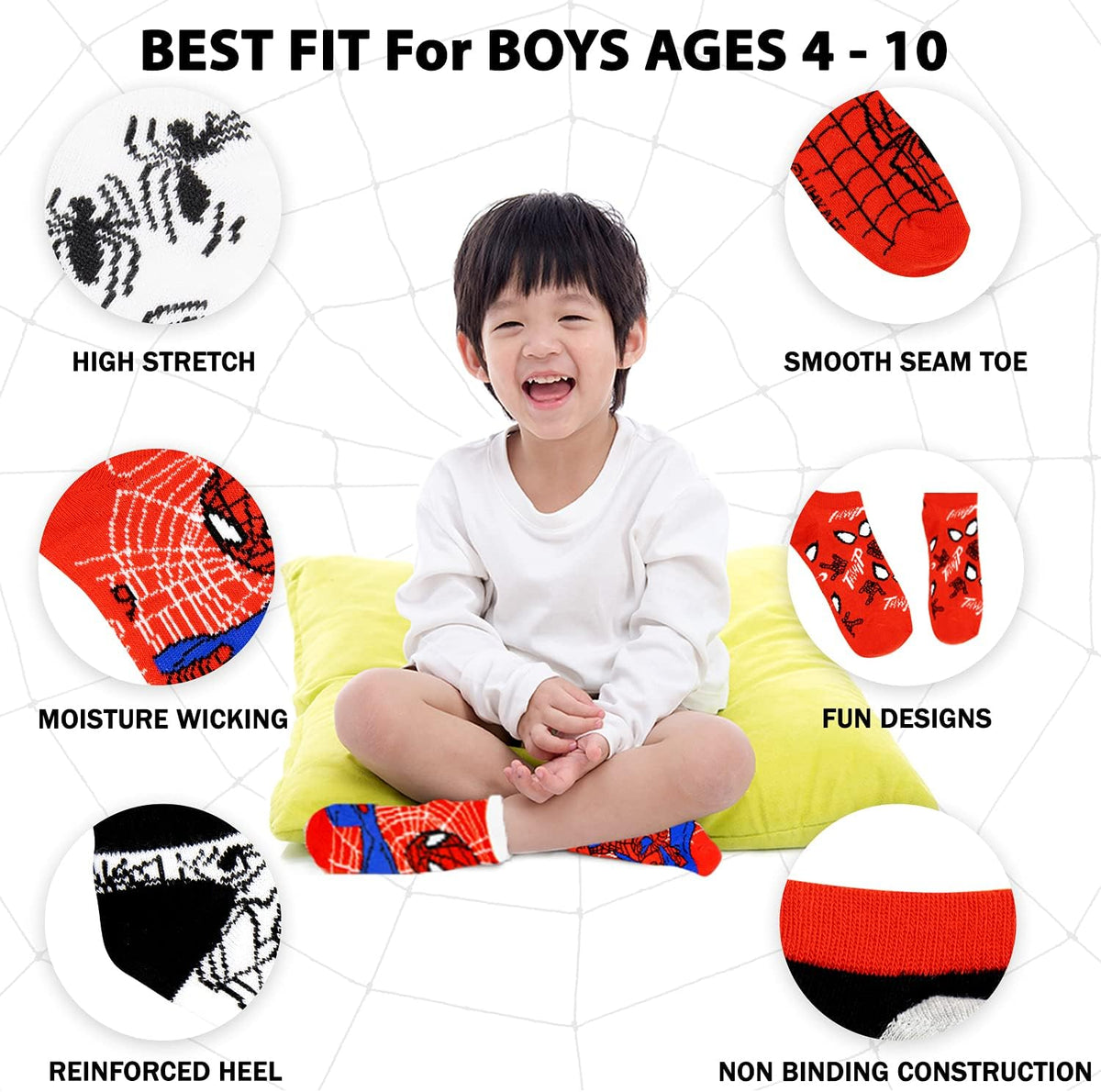 Marvel Spider-man Socks for Boys, 10 Pairs Low Cut Socks for Boys Ages 3-9
