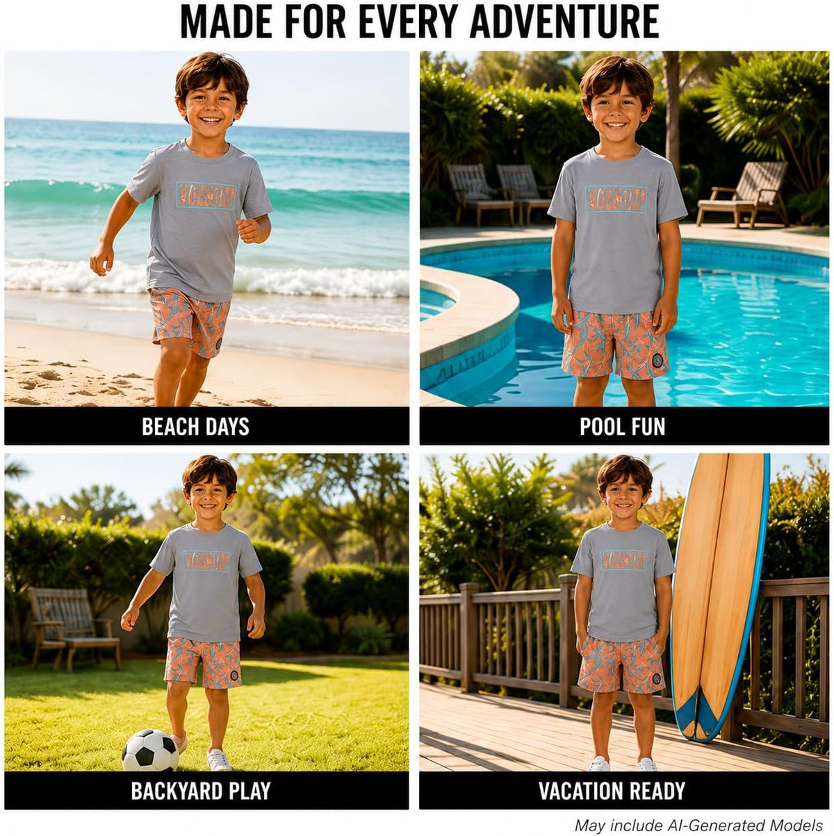 Volcom Baby Boys Swim Set 2-Piece Short Sleeve Tee Quick Dry Board Shorts