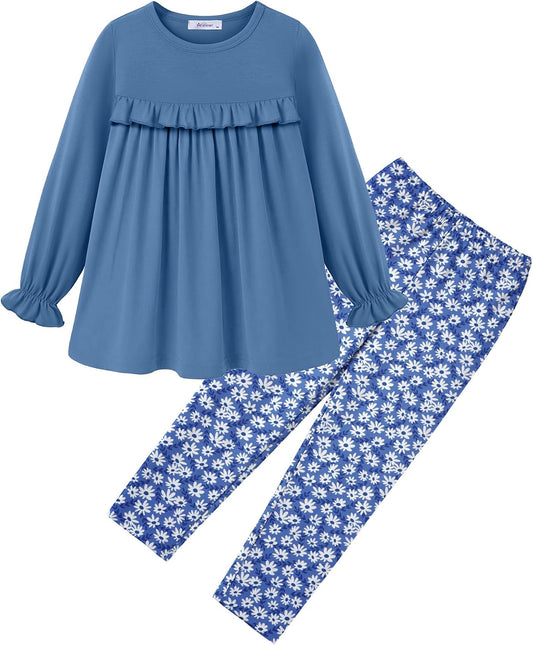 Arshiner Girls 2 Piece Outfits Toddler Fall Ruffle Shirt and Leggings Sets