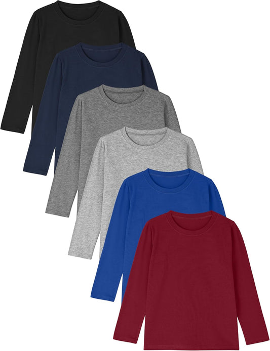 Cooraby 6 Pack Boys Long Sleeve Shirts Cotton T-Shirts for Kid Layering Top