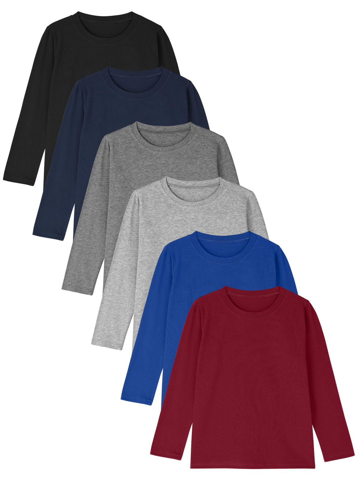 Cooraby 6 Pack Boys Long Sleeve Shirts Cotton T-Shirts for Kid Layering Top