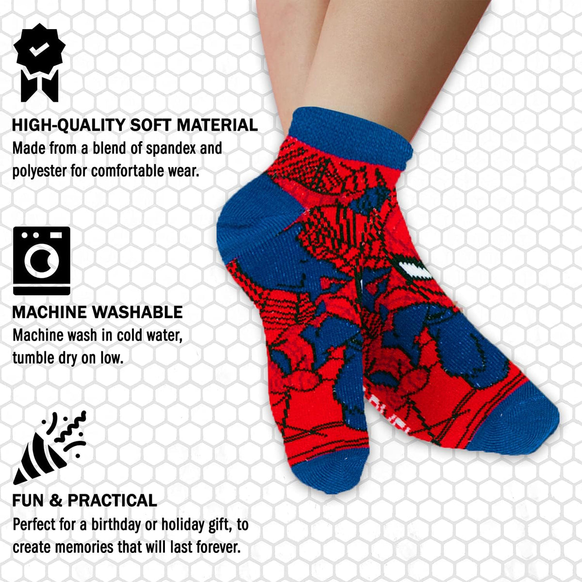 Marvel Spider-man Socks for Boys, 10 Pairs Low Cut Socks for Boys Ages 3-9