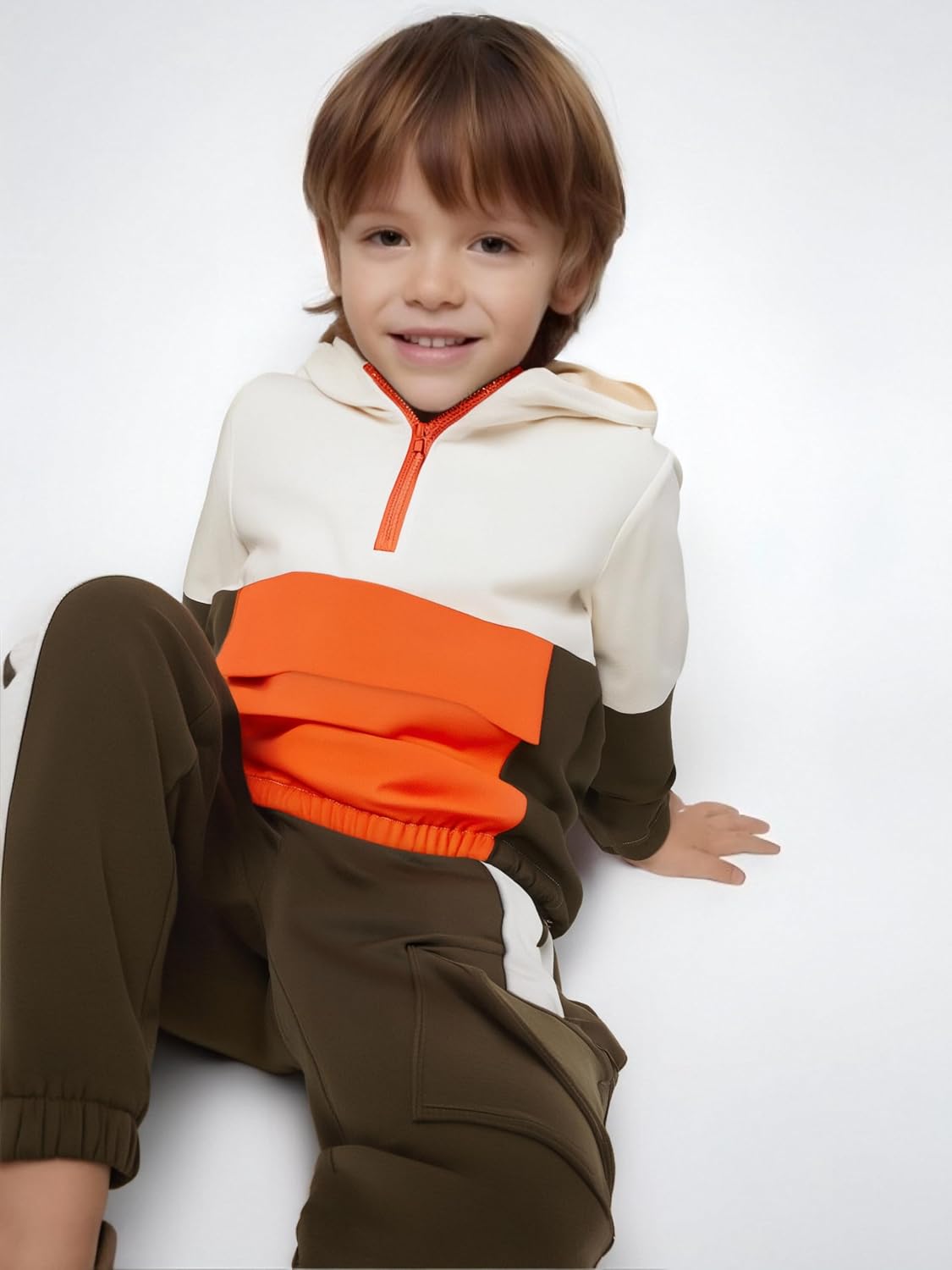 Azmxynol Boys Clothes Kids Little Boy Color Block Half Zip Hoodie & Jogger Pants 2 Piece Outfit Set,4-12 Years