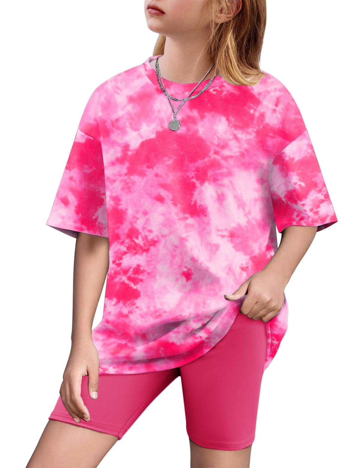 Arshiner Girls 2 Piece Outfit Summer Oversized Tops and Biker Shorts Set