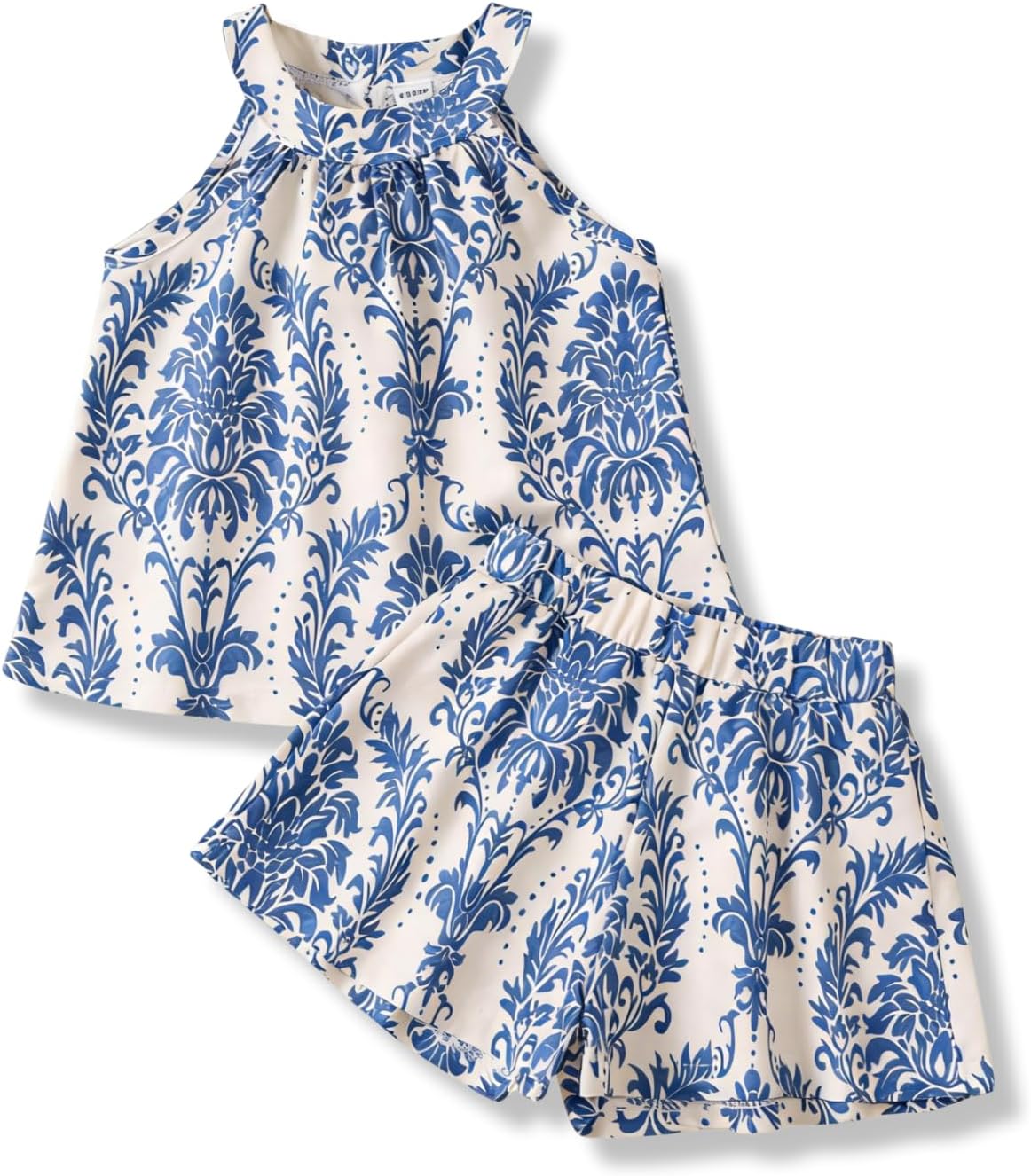 Girls Summer Outfits 2 Piece Halter Neck Floral Sleeveless Top and Short Pants Set Clothes for Kids Size 4-8 Years