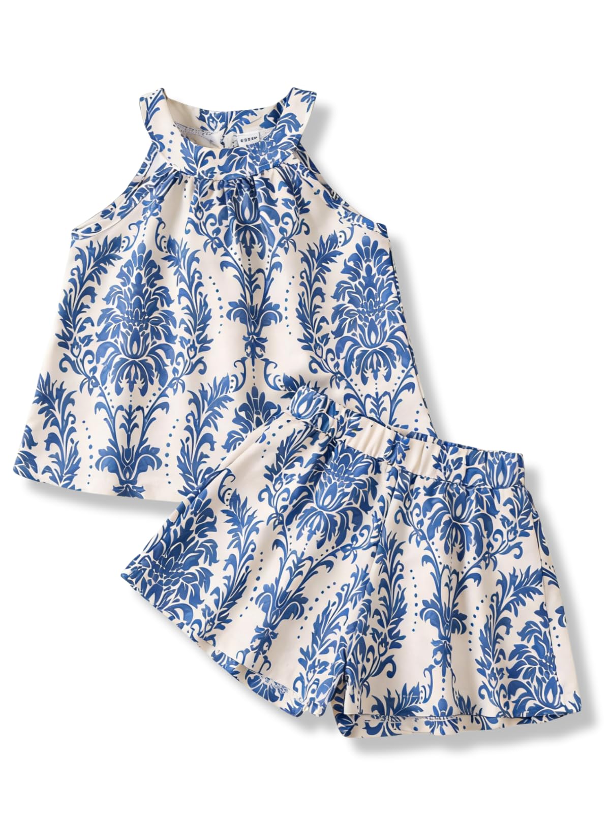 Girls Summer Outfits 2 Piece Halter Neck Floral Sleeveless Top and Short Pants Set Clothes for Kids Size 4-8 Years