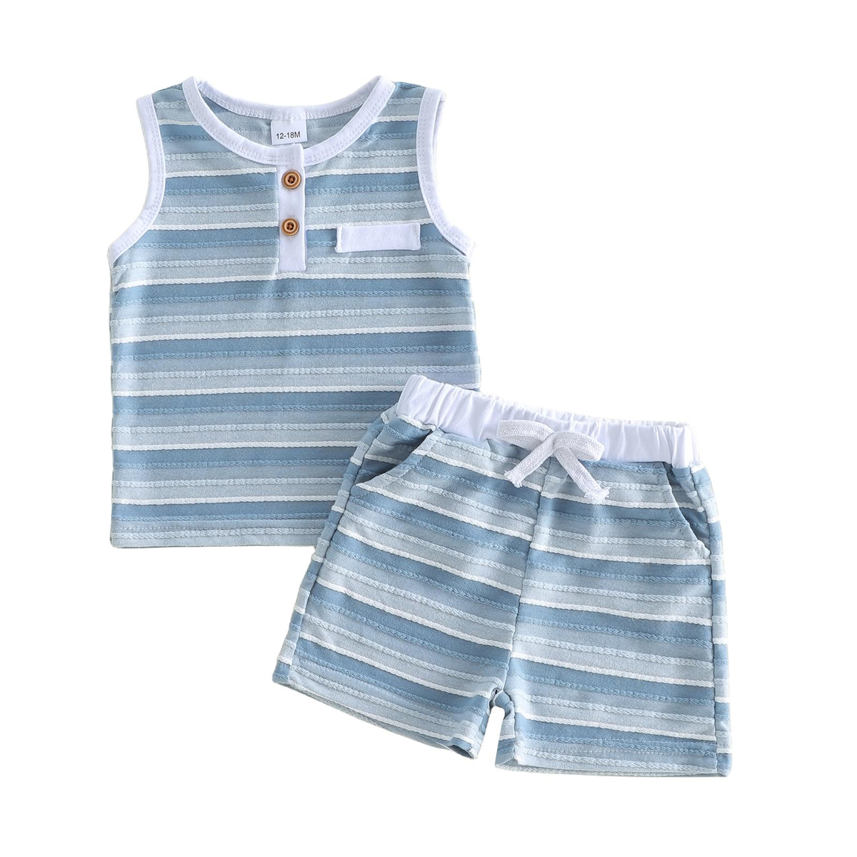 Kupretty Toddler Baby Boy Stripe Waffle Sleeveless Shirt Shorts Set
