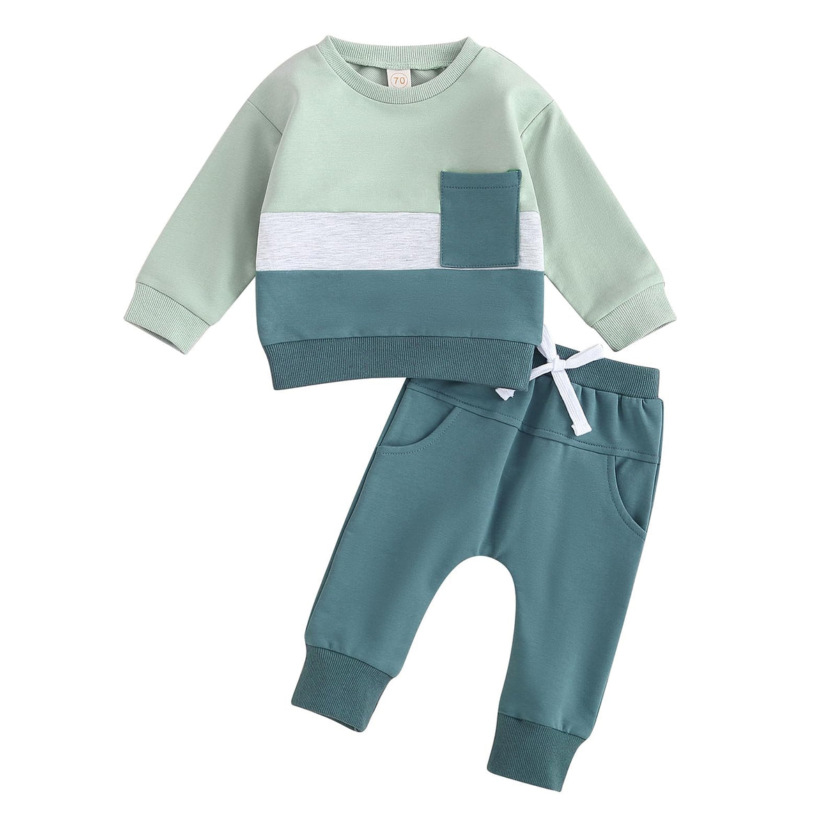 Toddler Baby Boy Fall Outfit Contrast Color Sweatshirt Tops with Elastic Waist Pants Cute Infant Newborn Winter Clothes