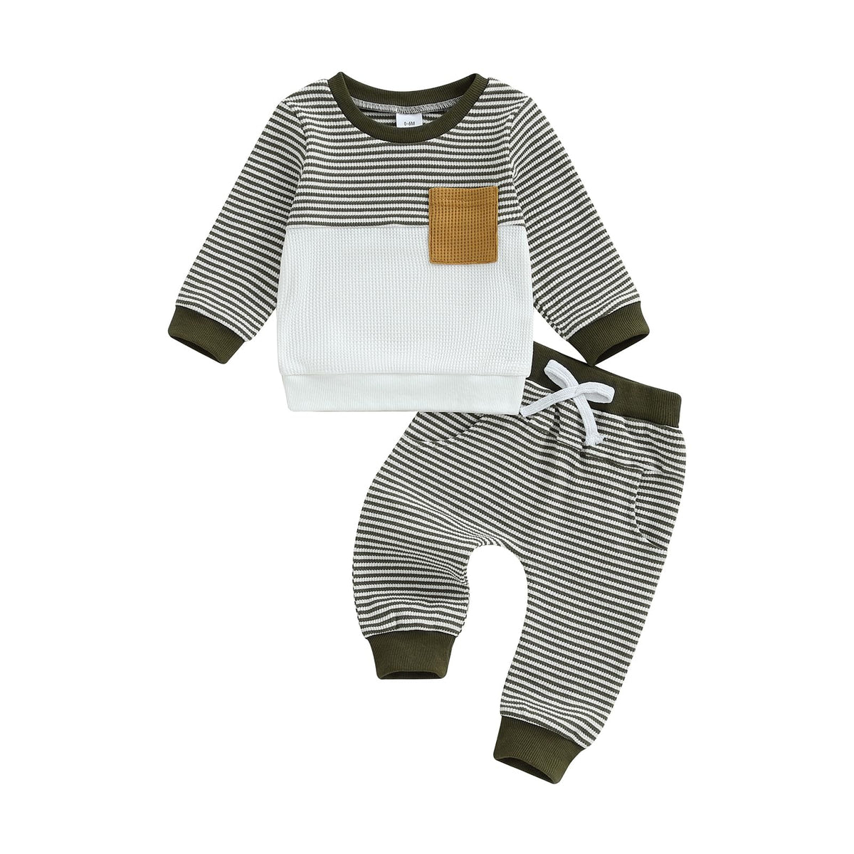 Toddler Baby Boy Fall Outfit Long Sleeve Crew Neck Contrast Color Sweatshirt Top Pant Cute Newborn Infant Waffle Clothes