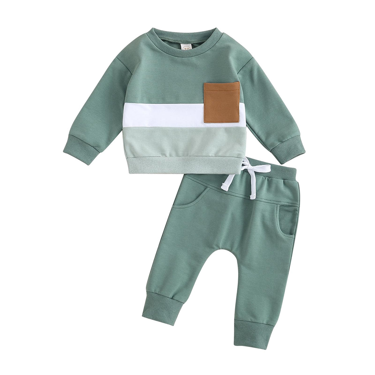 Toddler Baby Boy Fall Outfit Contrast Color Sweatshirt Tops with Elastic Waist Pants Cute Infant Newborn Winter Clothes