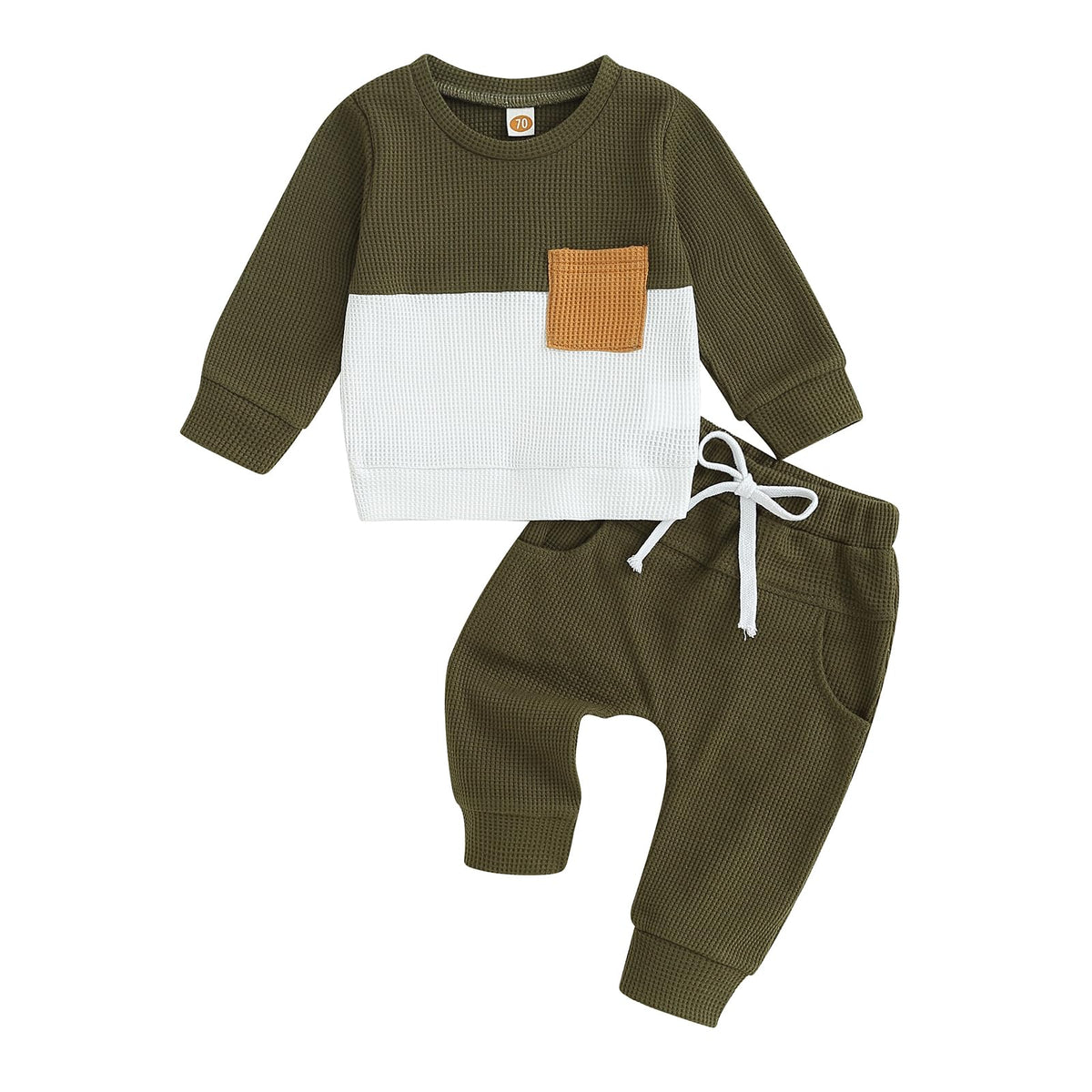 Toddler Baby Boy Fall Outfit Long Sleeve Crew Neck Contrast Color Sweatshirt Top Pant Cute Newborn Infant Waffle Clothes