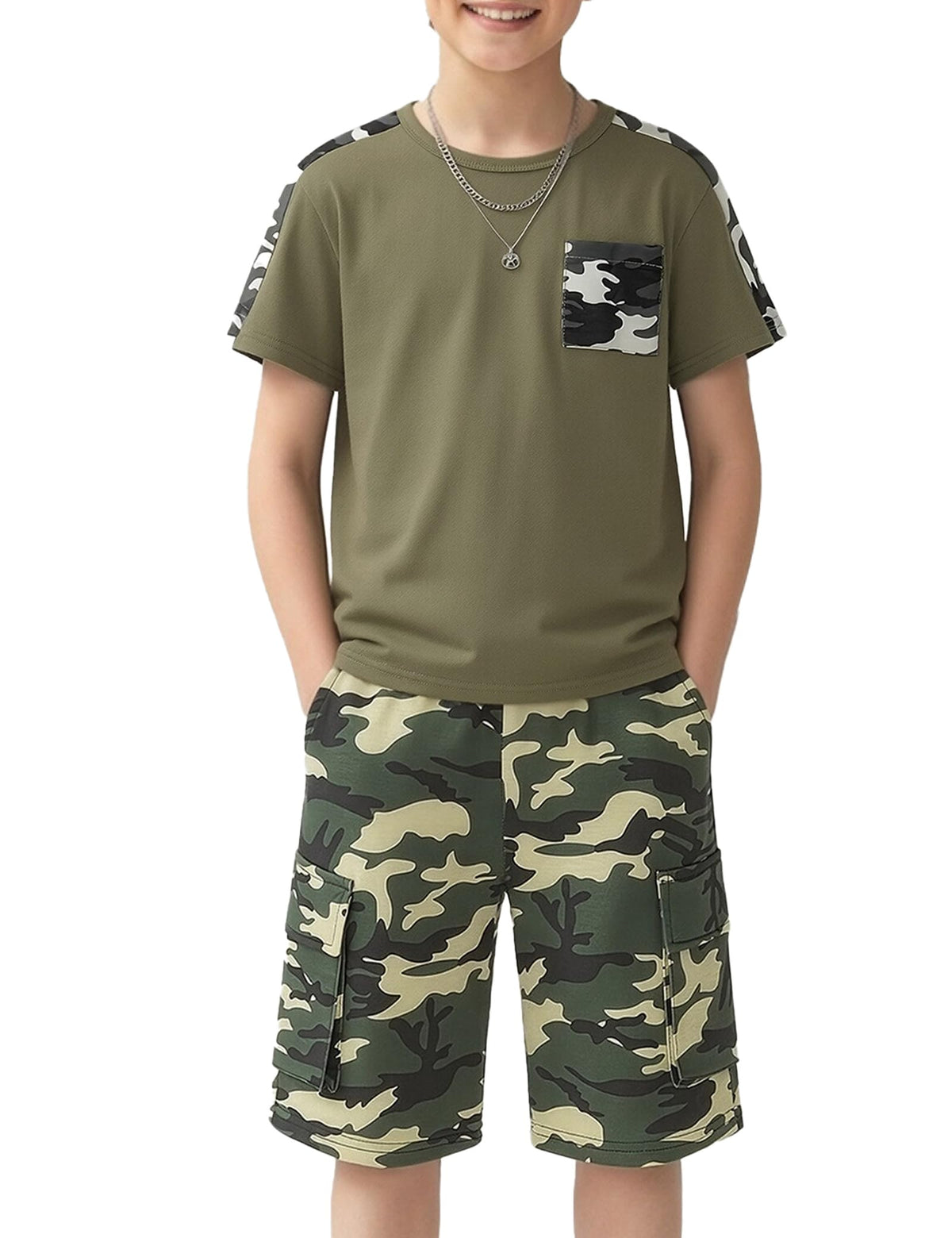 mksodopy Boys Summer Outfit Set 2 Piece T Shirt and Camo Shorts Casual Clothes for Little Big Boys