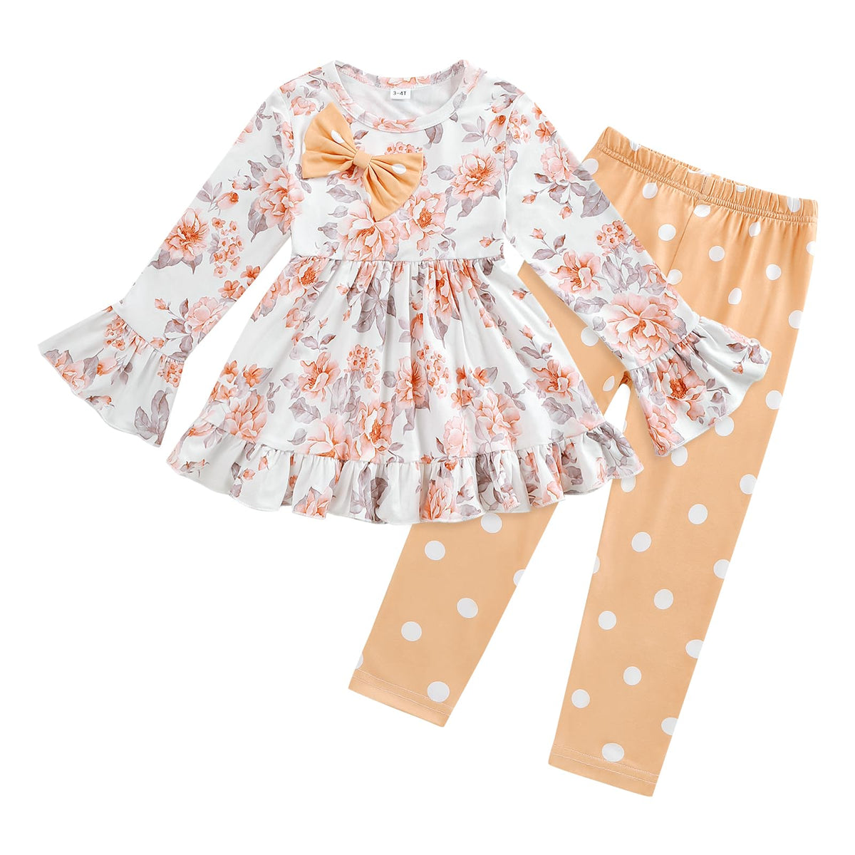Axumity Kid Girl Clothes Ruffle Sleeve Top Floral Allover Pants 3-9 Years Fall Outfit Set