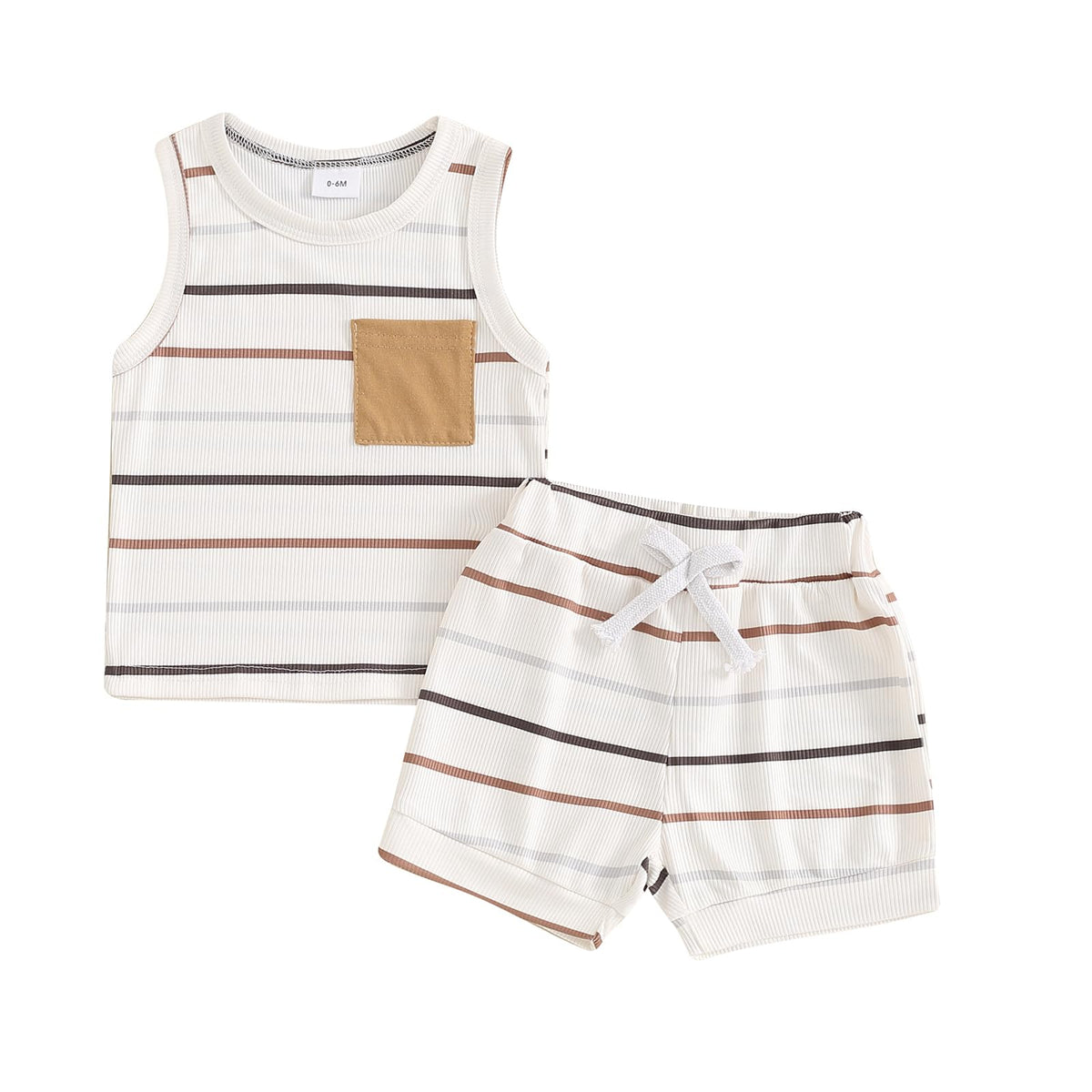 Kupretty Toddler Baby Boy Stripe Waffle Sleeveless Shirt Shorts Set