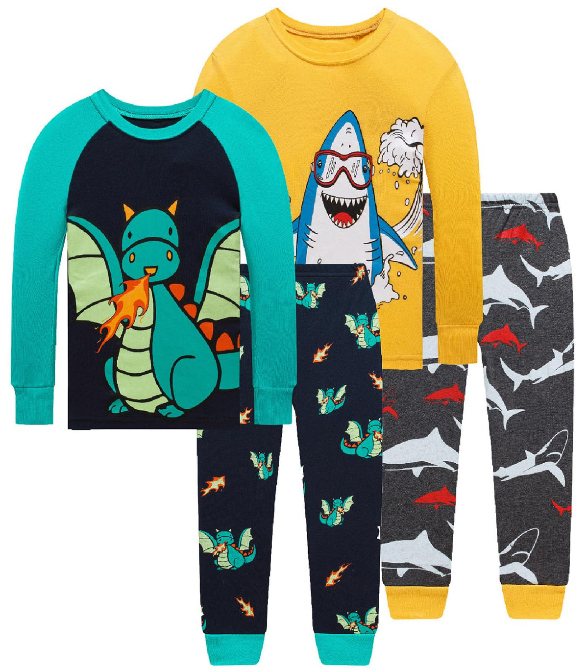 Little bety Boys 4 Pieces Cotton Pajamas Toddlers Long Sleeve 24M-12Years