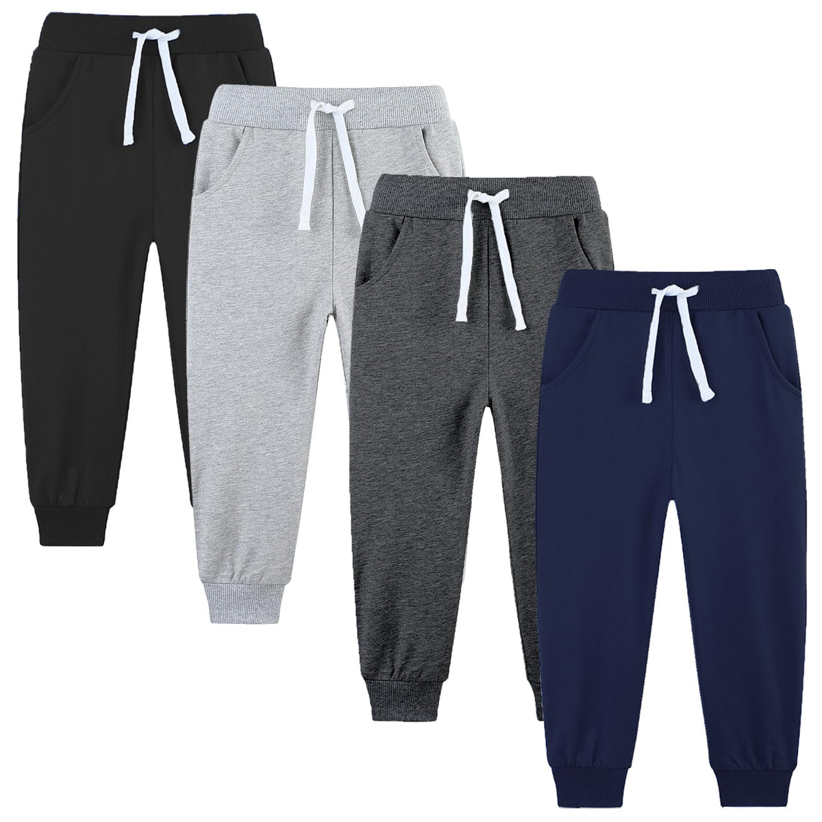 4 Pack Toddler and Kids Boys Sweatpants Joggers Cotton Active Soft Joggers Pants with Functional Drawstring 2-14Y