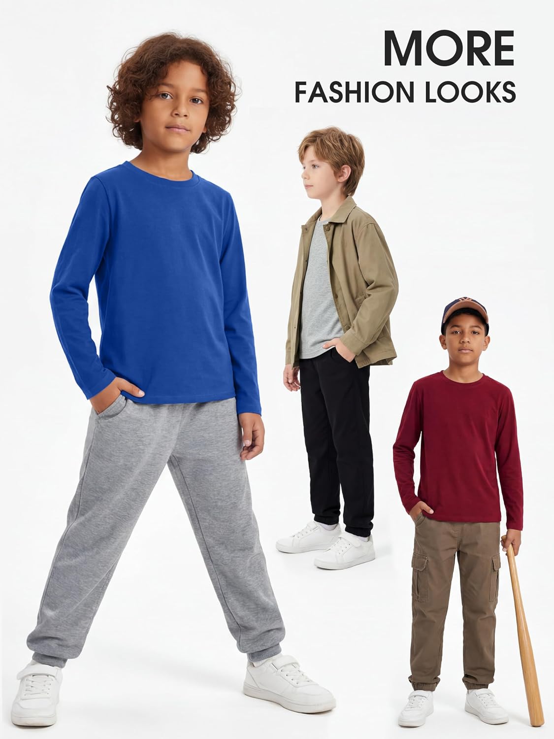 Cooraby 6 Pack Boys Long Sleeve Shirts Cotton T-Shirts for Kid Layering Top