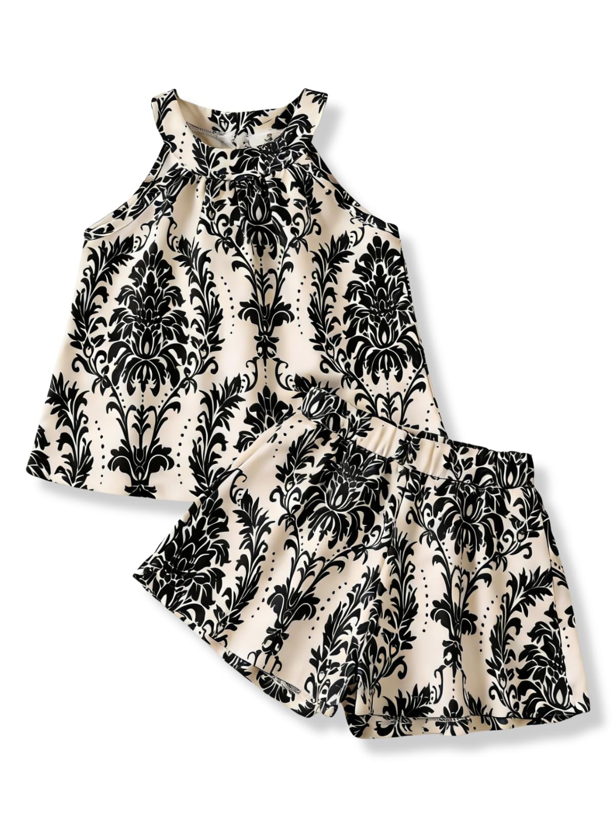 Girls Summer Outfits 2 Piece Halter Neck Floral Sleeveless Top and Short Pants Set Clothes for Kids Size 4-8 Years