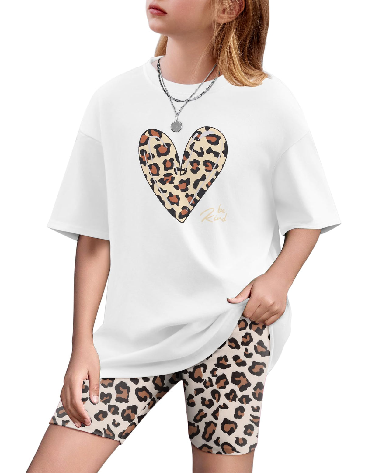 Arshiner Girls 2 Piece Outfit Summer Oversized Tops and Biker Shorts Set
