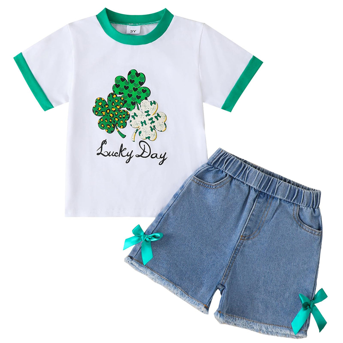 Jecson Toddler Girl Clothes Summer Cotton Print T-Shirt and Jeans Shorts Set Casual Girls 2 Piece Outfits Sets 2T-8Y