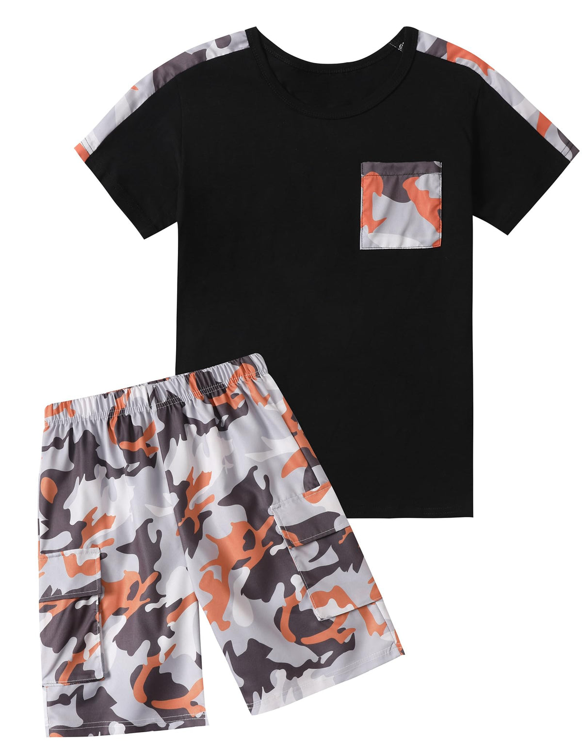 mksodopy Boys Summer Outfit Set 2 Piece T Shirt and Camo Shorts Casual Clothes for Little Big Boys