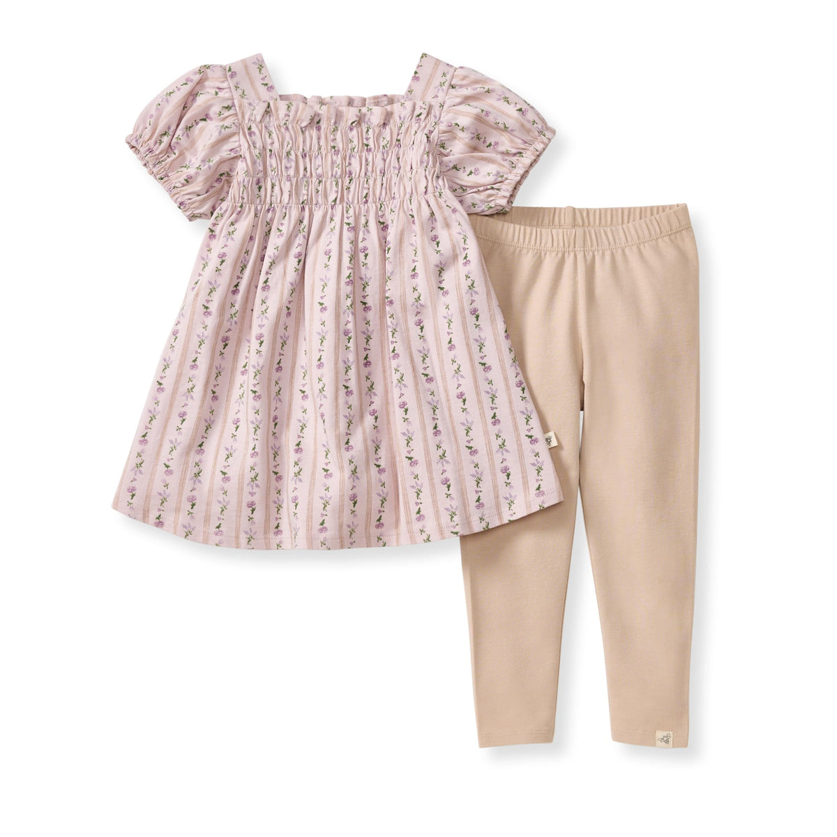 Burt's Bees Baby Girls Short Sleeve Top & Flared Legging Set, 2-Piece Set