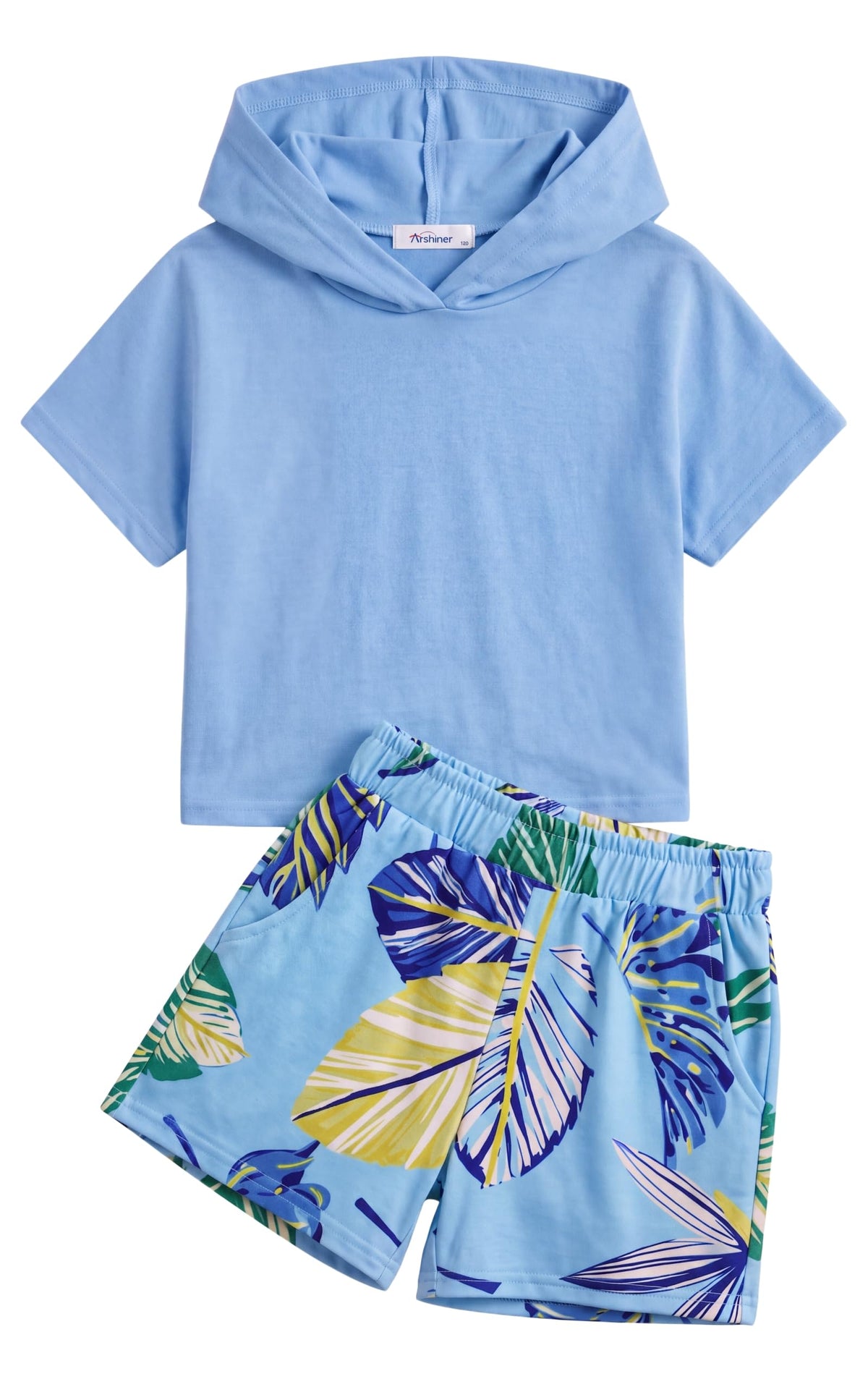 Girls Summer Outfits Kids Hooded-Shirts Elastic Waist Shorts with Pockets
