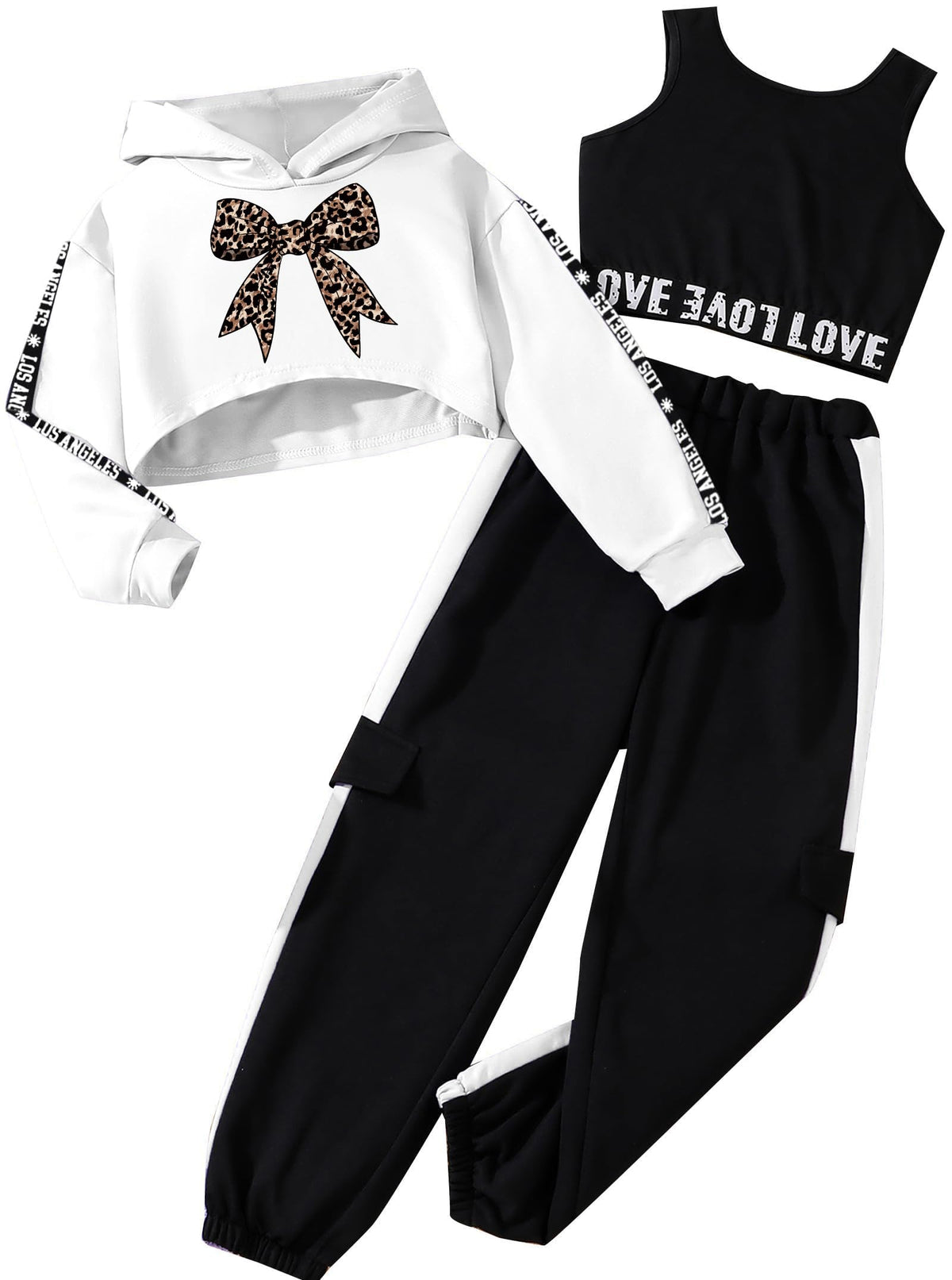 Hilinker Girls 3 Piece Outfits Workout Crop Hoodie Tank Sweatpants