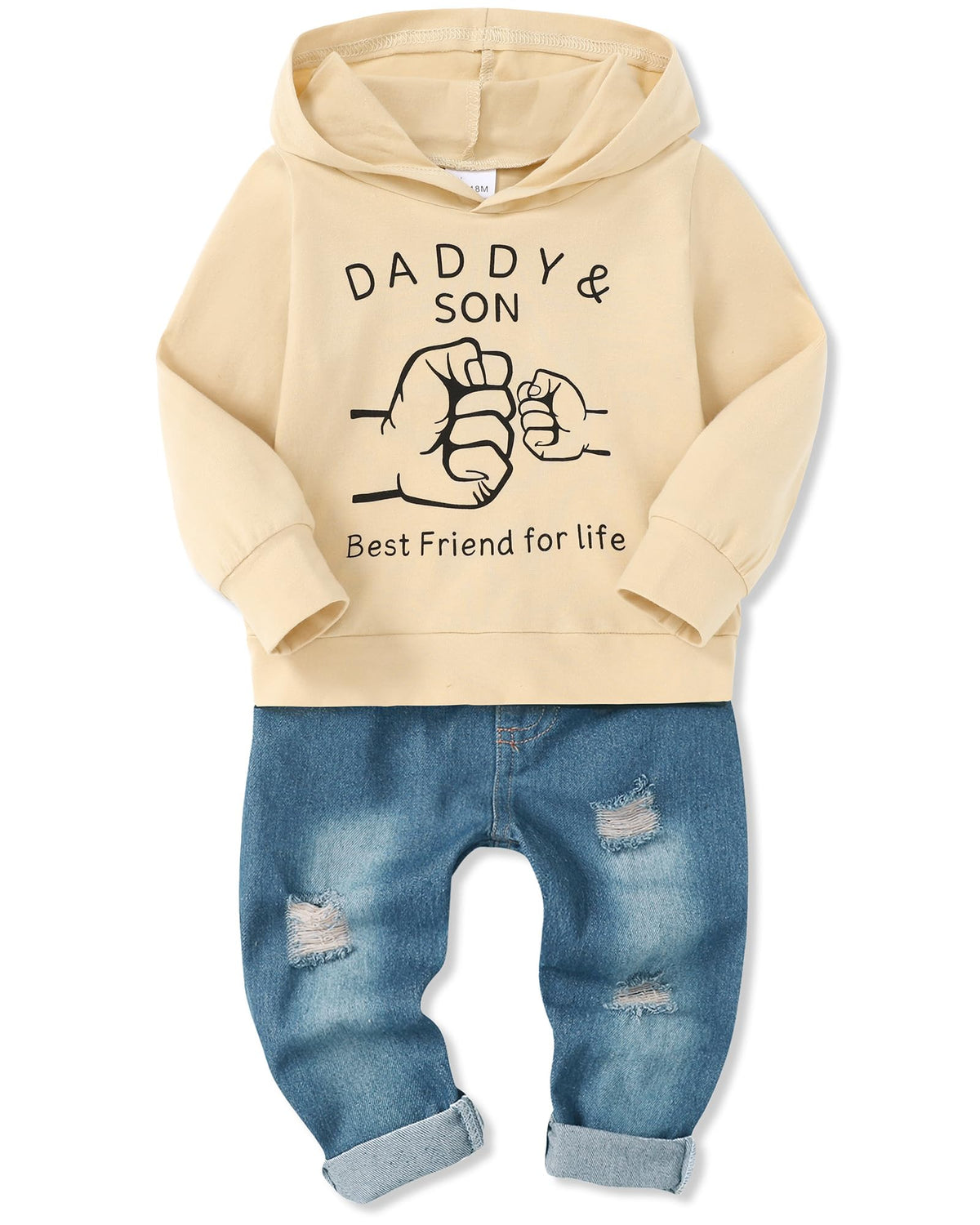 YALLET Toddler Boy Clothes Fall Winter Hoodie Top Ripped Jeans Outfit 1-5T