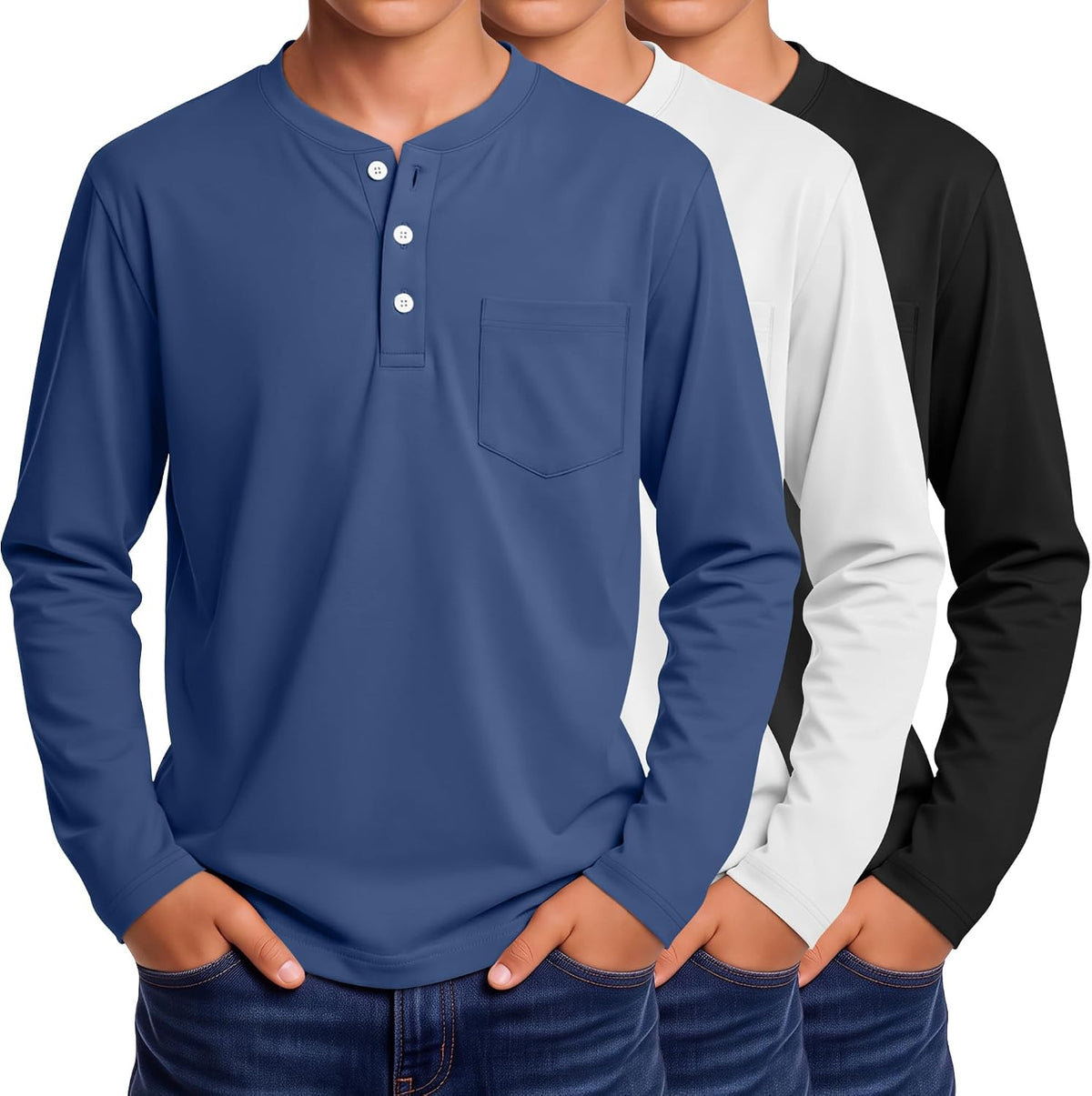 3 Pack Boys' Long Sleeve Shirts Henley Tops