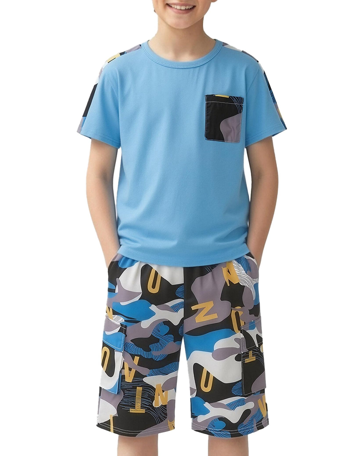 mksodopy Boys Summer Outfit Set 2 Piece T Shirt and Camo Shorts Casual Clothes for Little Big Boys