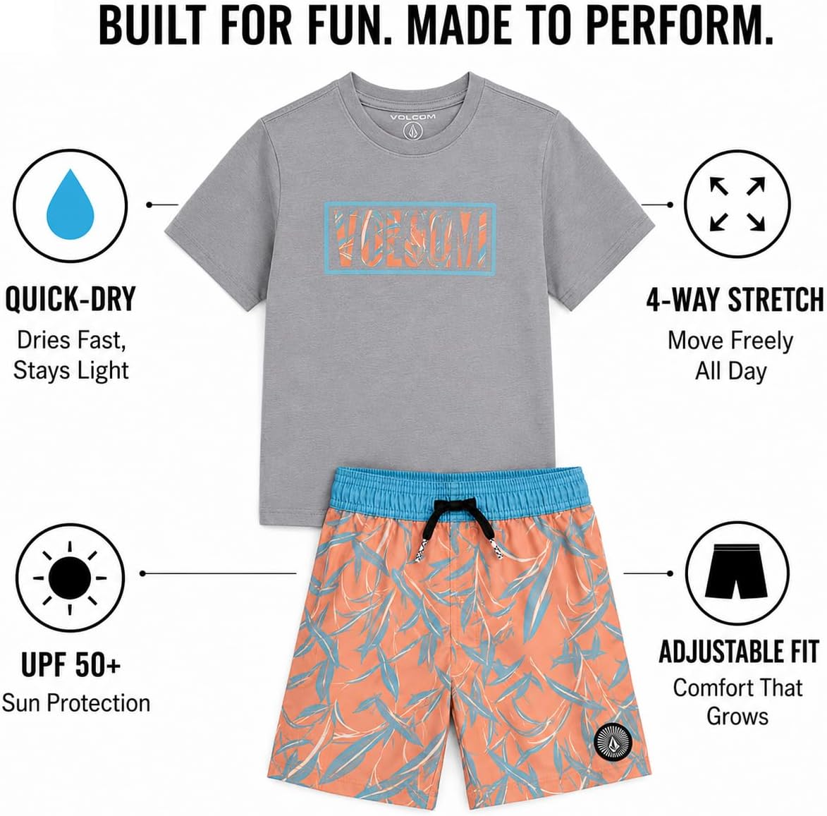 Volcom Baby Boys Swim Set 2-Piece Short Sleeve Tee Quick Dry Board Shorts