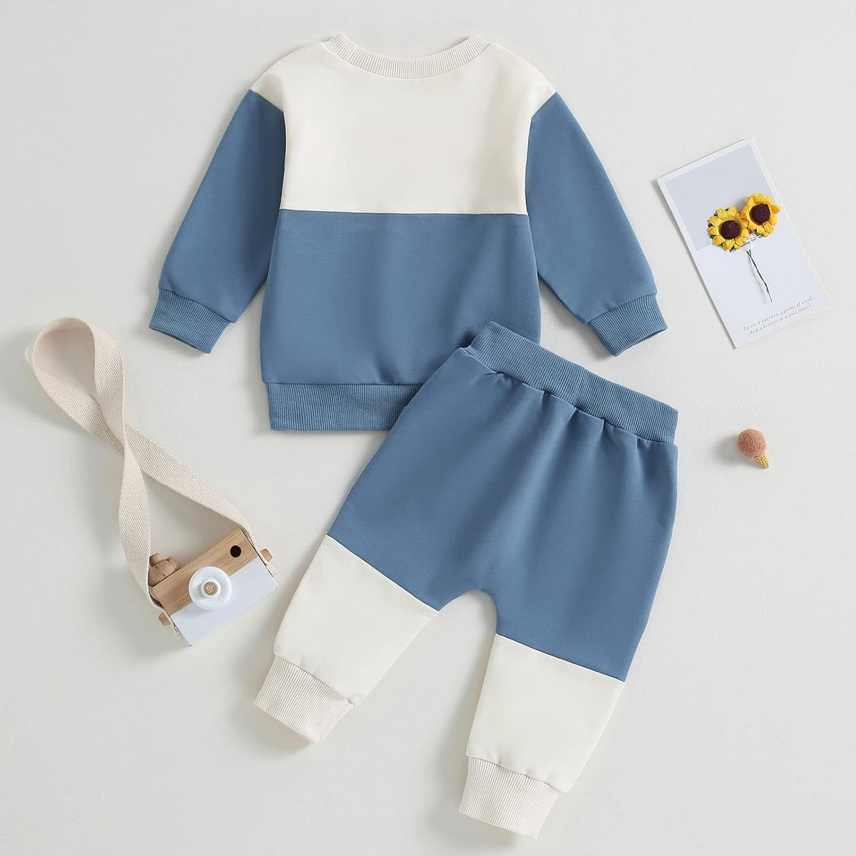 Toddler Baby Boy Fall Outfit Contrast Color Sweatshirt Tops with Elastic Waist Pants Cute Infant Newborn Winter Clothes