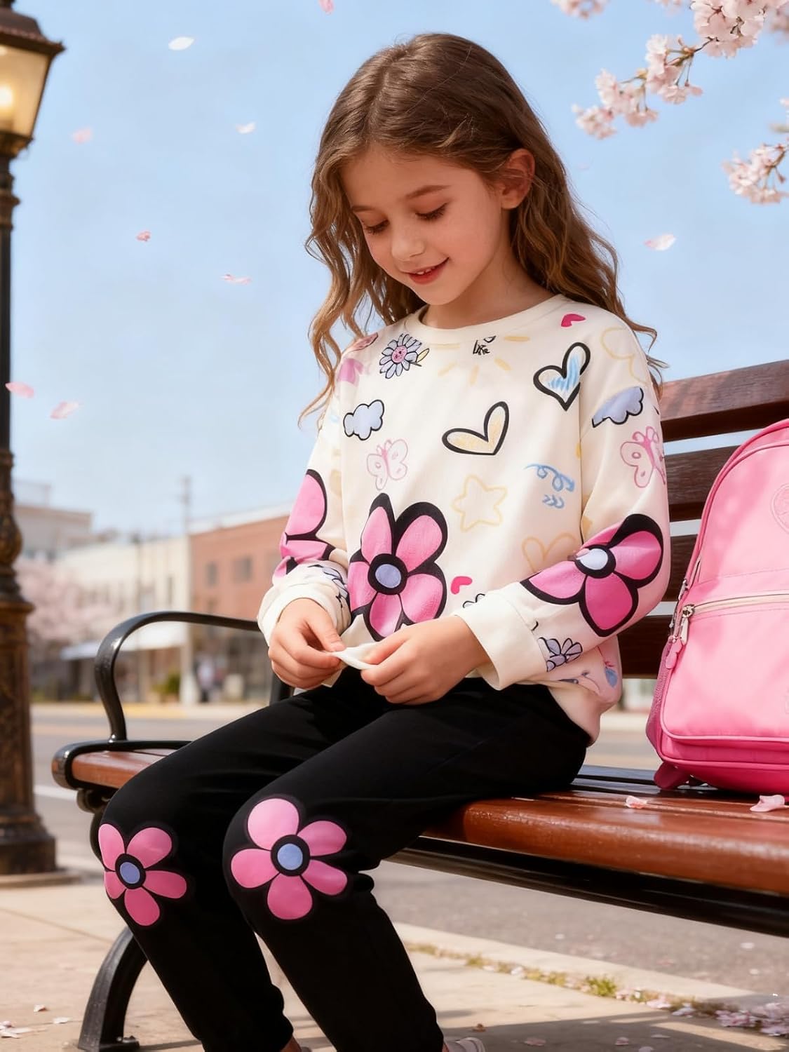 Toddler Girl Clothes Floral Printed Sweatshirt Pants 2Pcs Fall Outfits for Little Girls Clothing Set Size 3-7 Years