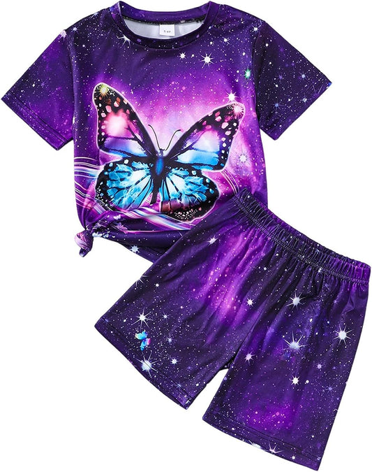 5-12Y Girls Clothes Summer 2 Piece Outfits Short Sleeve T-Shirts and Shorts Kids Fashion Clothing Sets