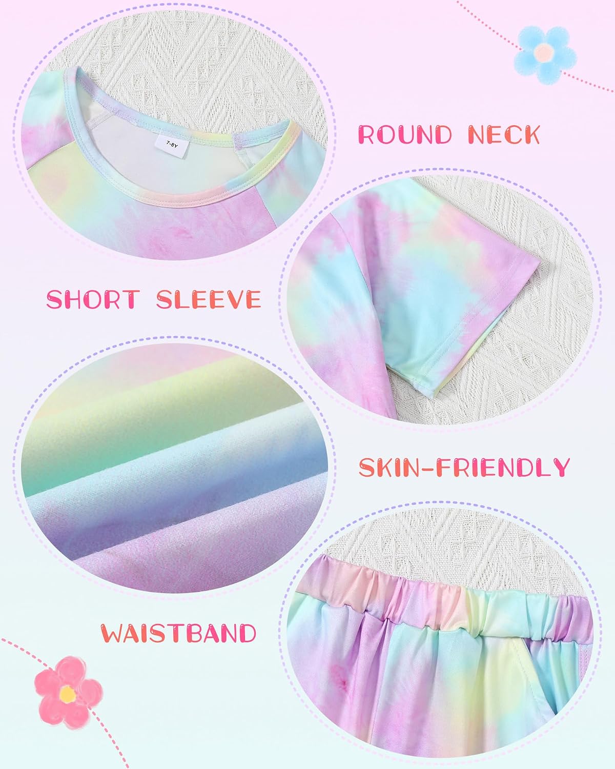 DISAUR Girls Summer Outfits 2 Piece Matching Sets Tie Dye T Shirt and Shorts Set with Pockets for Girls 4-10 Years