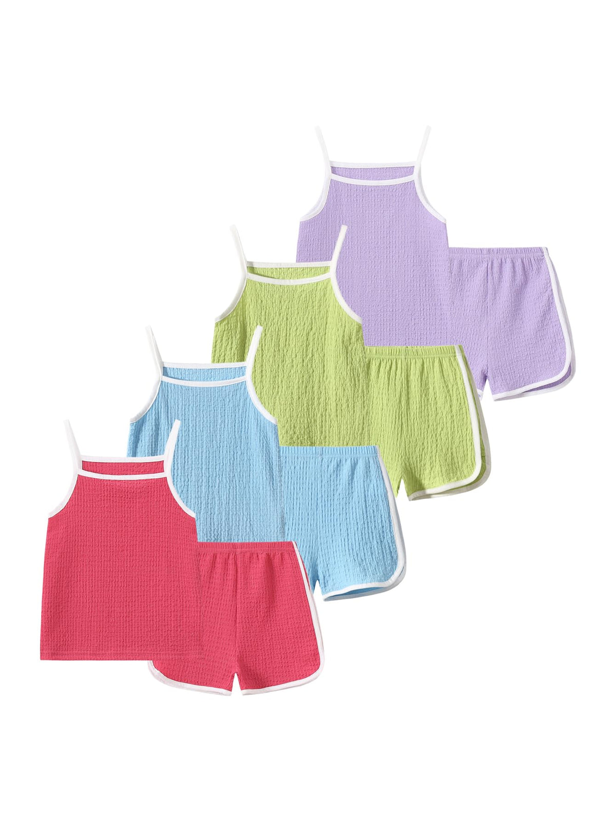 Girls Summer Clothes 4 Piece Cute Outfits Cami Tank Top and Dolphin Shorts Sets for Kid Casual, Dance, Beach