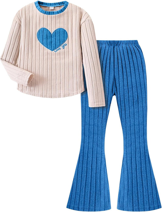 Tween Girls Clothes Ribbed Knit Color Block Long Sleeve Shirt and Flare Pants Fall Outfits Size 6-12