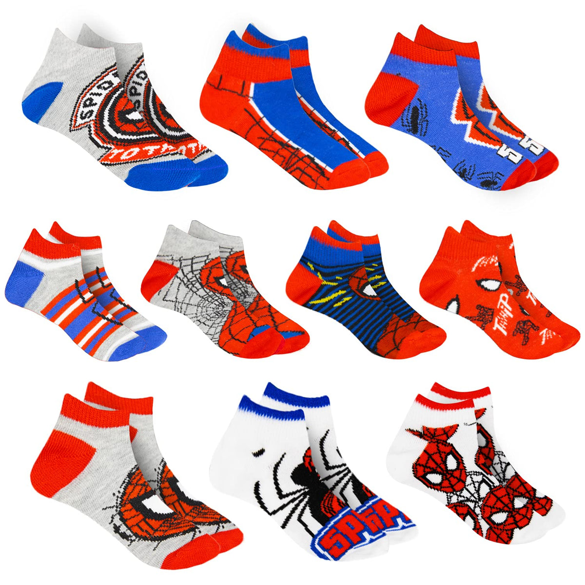 Marvel Spider-man Socks for Boys, 10 Pairs Low Cut Socks for Boys Ages 3-9