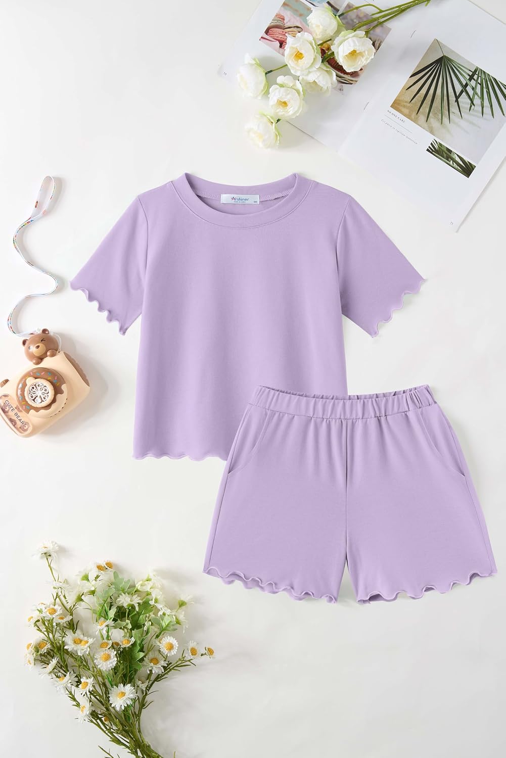 Arshiner Toddler Girls Clothes Ruffle Sleeves Top and Short 2 Piece Outfits