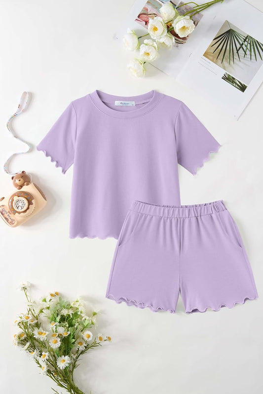 Arshiner Toddler Girls Clothes Ruffle Sleeves Top and Short 2 Piece Outfits