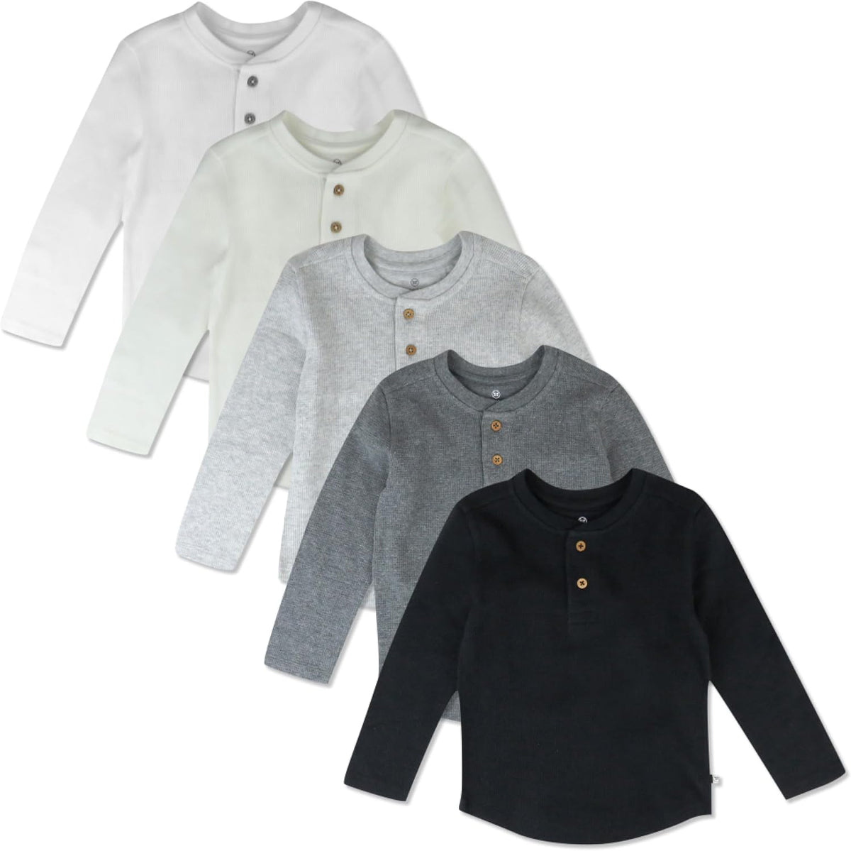 HonestBaby Boys' Baby Toddler & Kid Waffle Henley 100% Organic Long Sleeve Shirts (5-Pack)