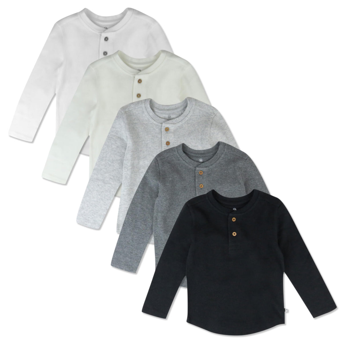 HonestBaby Boys' Baby Toddler & Kid Waffle Henley 100% Organic Long Sleeve Shirts (5-Pack)
