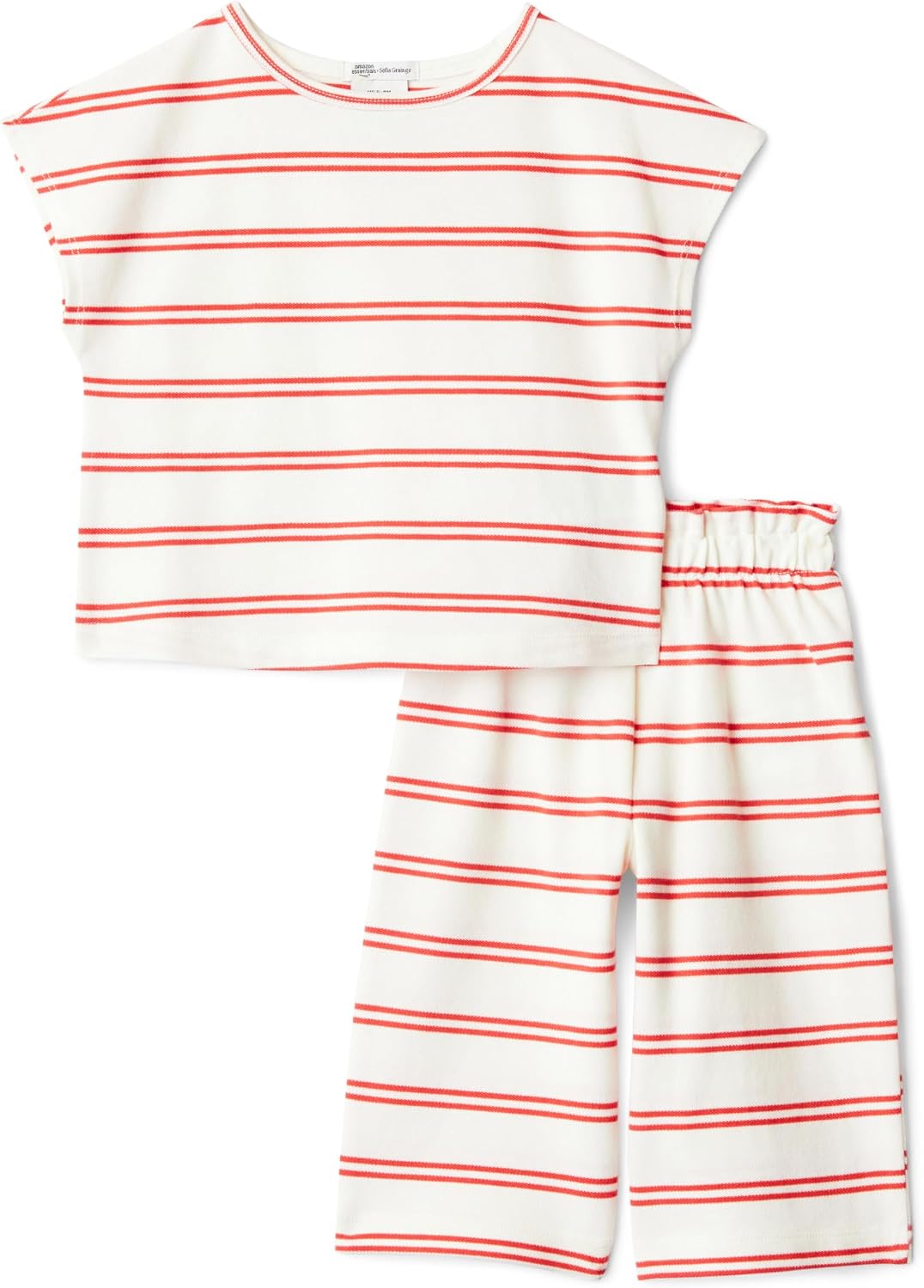 Amazon Essentials x Sofia Grainge Toddlers and Baby Girls' Cotton Pique Short Sleeve T-Shirt & Pants Play Set