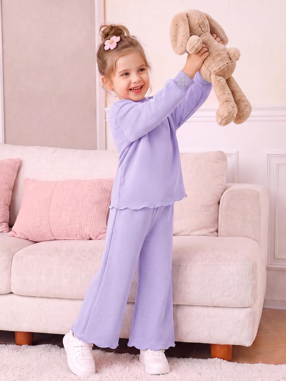 Haloumoning Toddler Baby Girl Fleeced 2 Piece Pant Sets with Pockets 9M-8Y