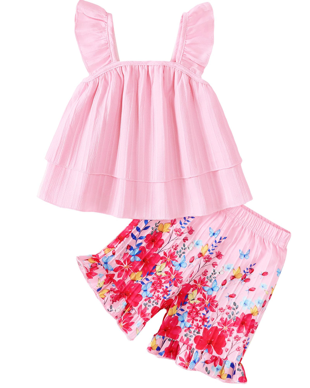 Jecson Toddler Girl Outfits Baby Girl Summer Clothes Sleeveless Ruffle Dress Tops and Shorts Clothing Sets 12M-4Y