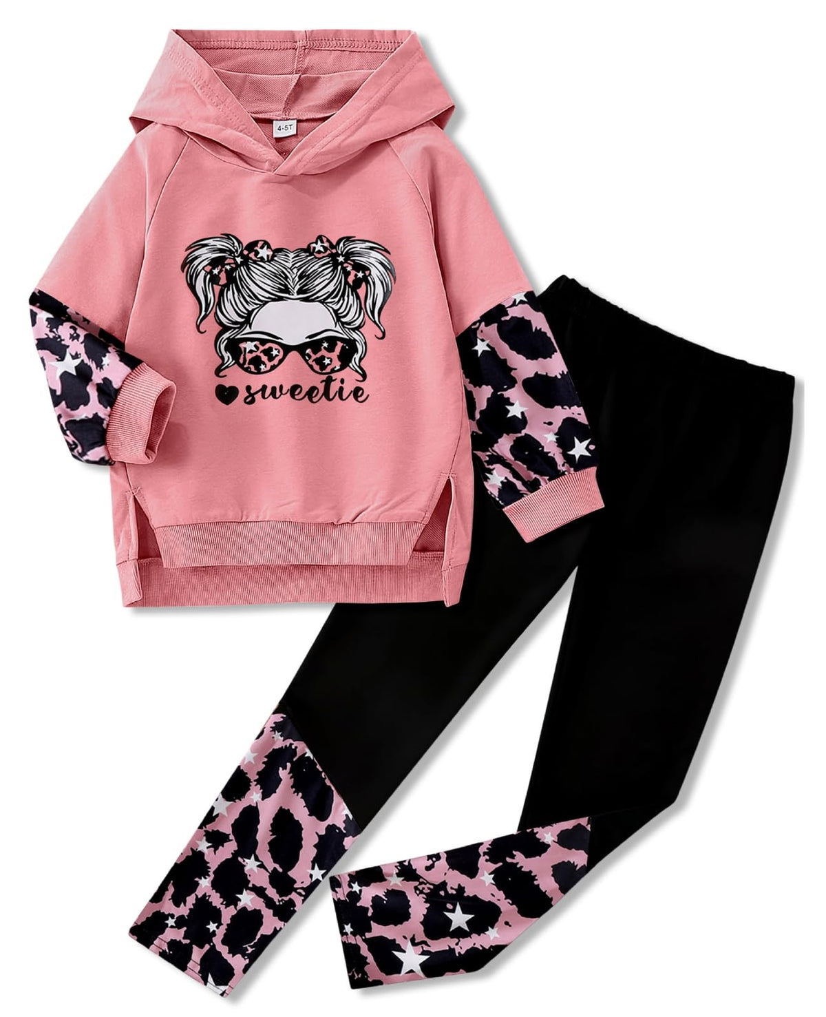 Kids Girls Clothes Cool Girl Print Tie Dye Pullover Sweatshirt and Sweatpants 2 Pieces Outfits Set