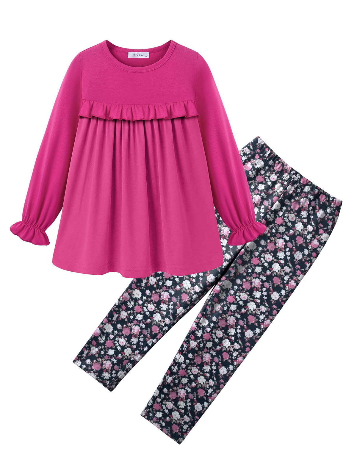 Arshiner Girls 2 Piece Outfits Toddler Fall Ruffle Shirt and Leggings Sets