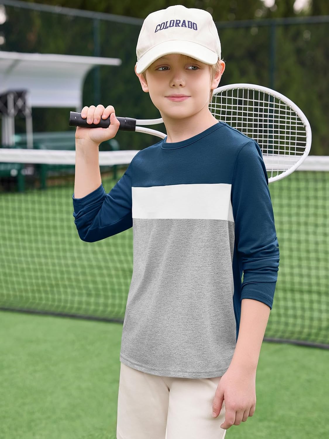 Haloumoning Boys Long Sleeve Shirts Color Block Fall Tops 5-14Y