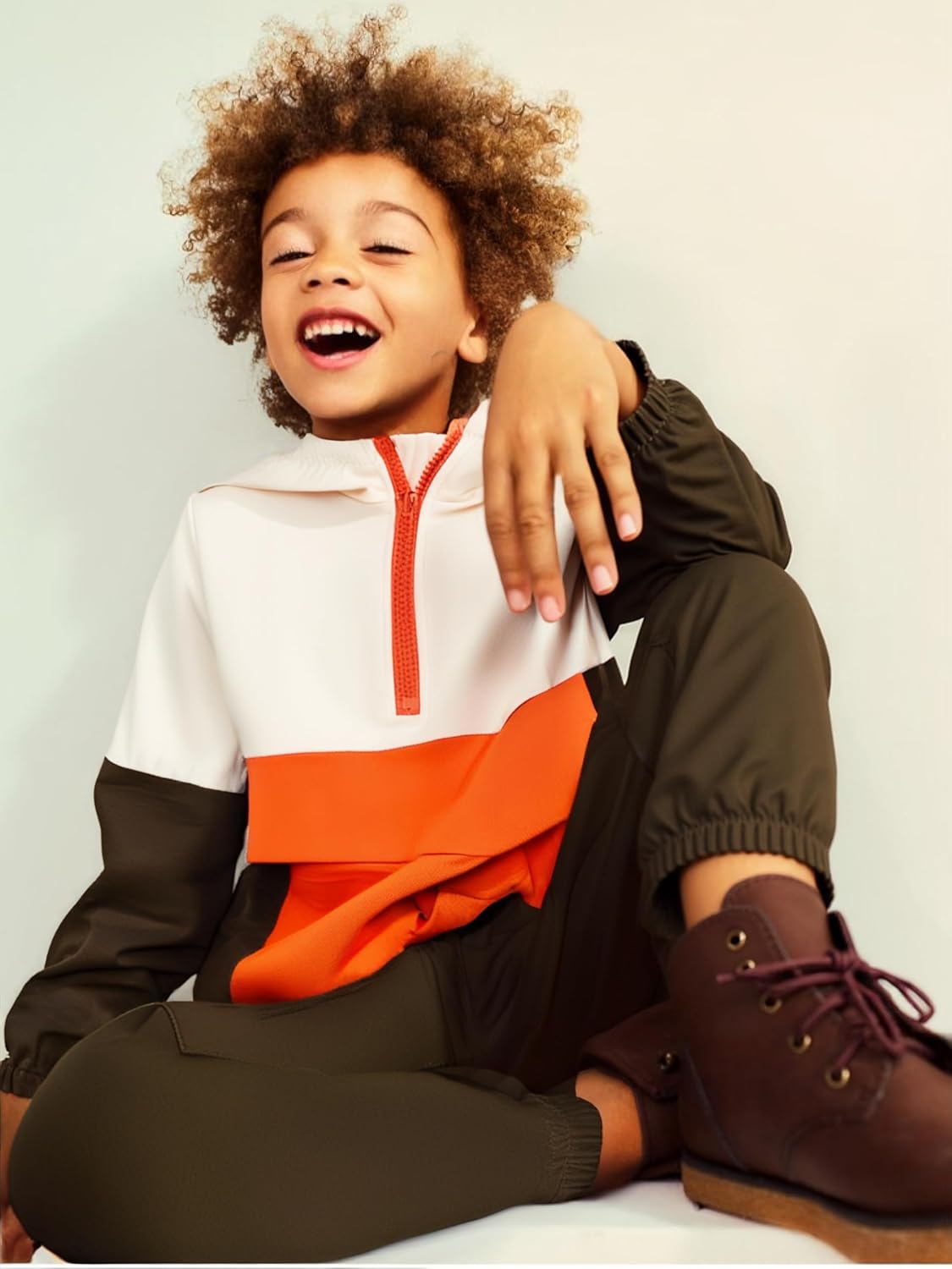 Azmxynol Boys Clothes Kids Little Boy Color Block Half Zip Hoodie & Jogger Pants 2 Piece Outfit Set,4-12 Years